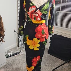 Red and Yellow Sheath Dress V-neck Sleeveless